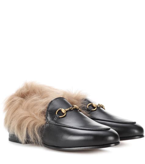 gucci leather sole loafers|Gucci fur loafers women's.